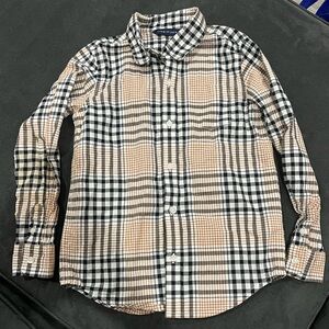 Janie and Jack Tan and Black Plaid Button Down Shirt